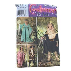 Simplicity 4944 Kids Costume Pattern Sizes 3-8 Pirate Princess Knight UNCUT